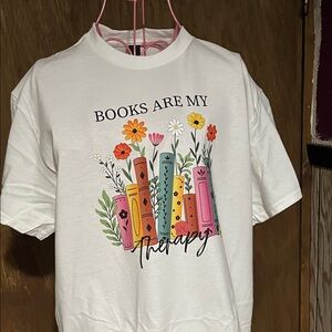 Women  White Graphic Tee - Books Are My Therapy